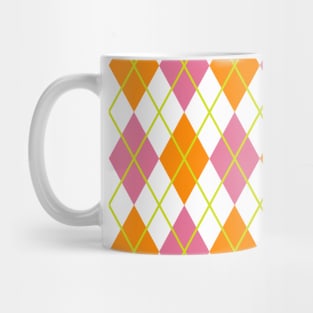 Orange Pink Gold Argyle Pattern Print Retro Vintage Punk Rock Band Mug